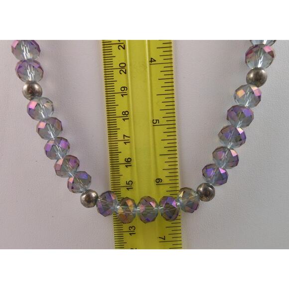 Handmade Vintage Crystal Necklace AB Purple Heart Toggle Closure Beaded Findings - Picture 3 of 10